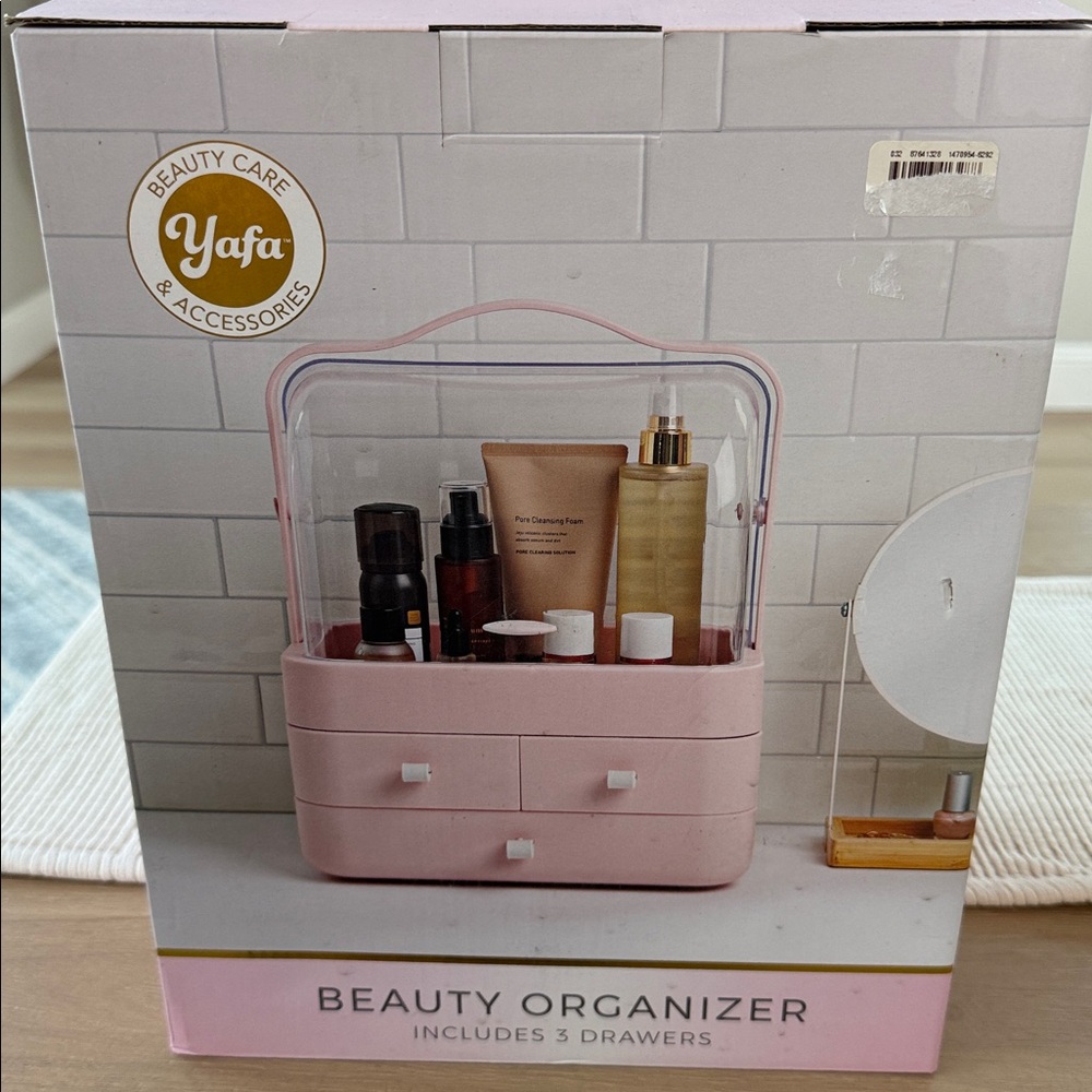 NIB Yafa Pink Beauty Organizer with 3 Drawers